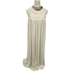 Vintage full maxi slip dress nightgown medium ivory white lined lace coquette
